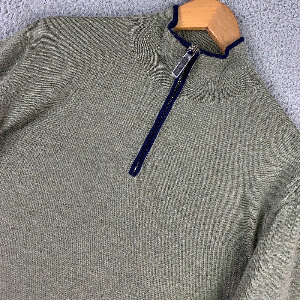Hagen Carmel Sweater‎ Men's XXL 2XL Olive Merino Wool Quarter Zip Pullover Italy